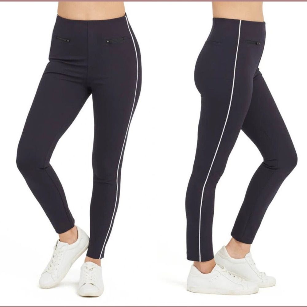 Spanx Perfect Ankle Skinny Side Piping Slimming Pants Navy Medium NEW NWT